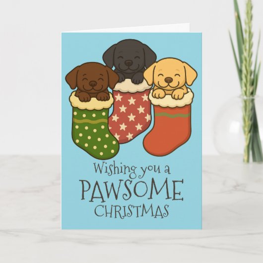 Labrador Puppies in Stocking Christmas Feestdagen Kaart (Voorkant)