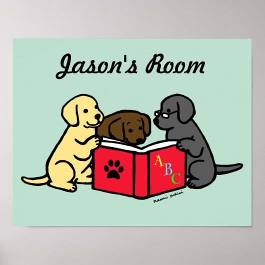 Labrador Puppies Lezen Poster voor de Kinderkamer (Voorkant)