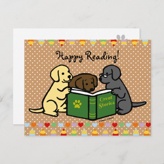 Labrador Puppies Reading Cartoon Briefkaart (Voorkant / Achterkant)