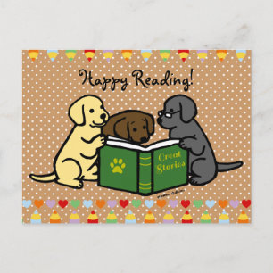 Labrador Puppies Reading Cartoon Briefkaart