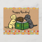 Labrador Puppies Reading Cartoon Briefkaart (Voorkant)