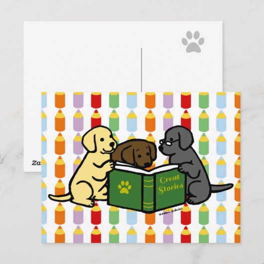 Labrador Puppies Reading Cartoon Briefkaart (Voorkant / Achterkant)