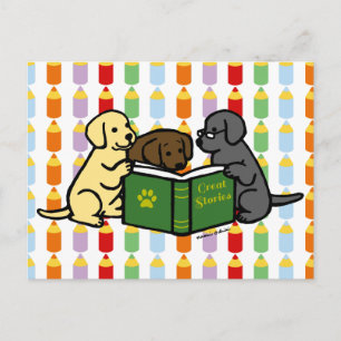 Labrador Puppies Reading Cartoon Briefkaart