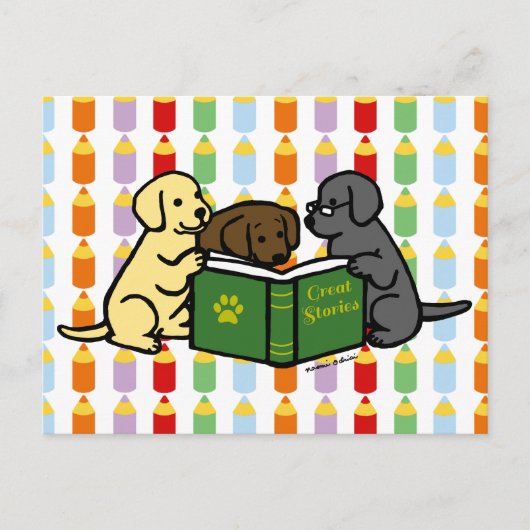 Labrador Puppies Reading Cartoon Briefkaart (Voorkant)