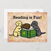 Labrador Puppies Reading Cartoon Briefkaart (Voorkant / Achterkant)