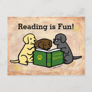 Labrador Puppies Reading Cartoon Briefkaart
