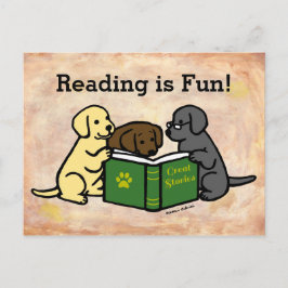Labrador Puppies Reading Cartoon Briefkaart