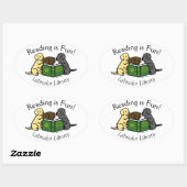 Labrador Puppies Reading Cartoon Ovale Sticker (Vel)