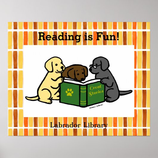 Labrador Puppies Reading Cartoon Poster (Voorkant)