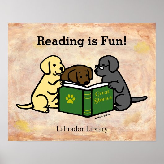 Labrador Puppies Reading Cartoon Poster (Voorkant)