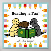 Labrador Puppies Reading Cartoon Poster (Voorkant)