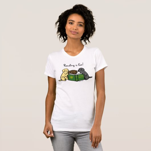 Labrador Puppies Reading Cartoon T-shirt (Voorkant volledig)