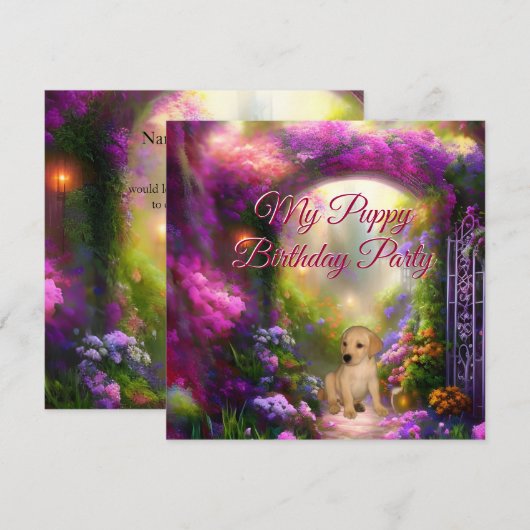Labrador Puppy Birthday Party Secret Garden Kaart (Voorkant / Achterkant)