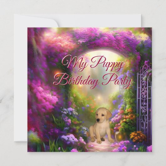 Labrador Puppy Birthday Party Secret Garden Kaart (Voorkant)