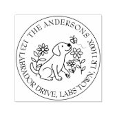 labrador, puppy, bloemen, cirkel, retouradres zelfinktende stempel (Design)