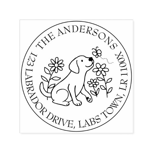 labrador, puppy, bloemen, cirkel, retouradres  zelfinktende stempel (Design)