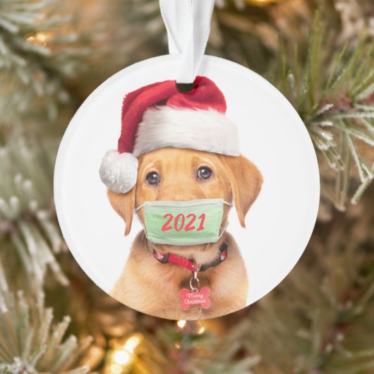 Labrador Puppy Dog in Face Mask 2021 Ornament (Boom)