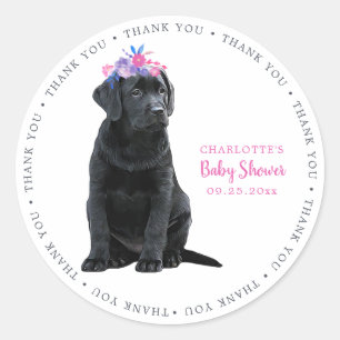 Labrador Puppy Dog Pink Girl Baby shower Ronde Sticker