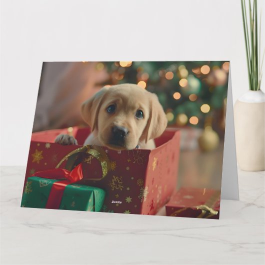 Labrador Puppy Gift Box Christmas Kaart (Achterkant)
