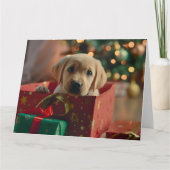 Labrador Puppy Gift Box Christmas Kaart (Voorkant)