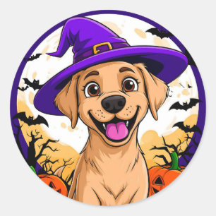 Labrador Puppy Heksenhoed Halloween Hondendecorati Ronde Sticker