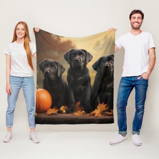 Labrador Puppy Herfst Delight Pompoen Fleece Deken (In situ)