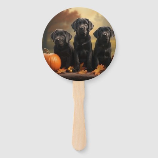 Labrador Puppy Herfst Delight Pompoen Handwaaier (Achterkant)