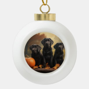 Labrador Puppy Herfst Delight Pompoen Keramische Bal Ornament