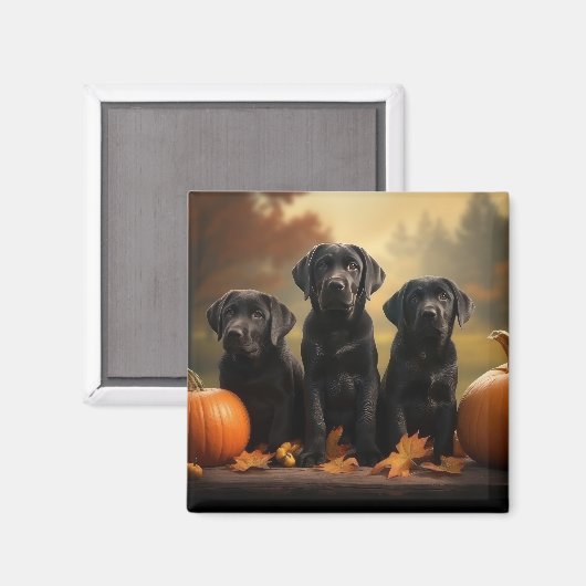 Labrador Puppy Herfst Delight Pompoen Magneet (Voorkant / Achterkant)