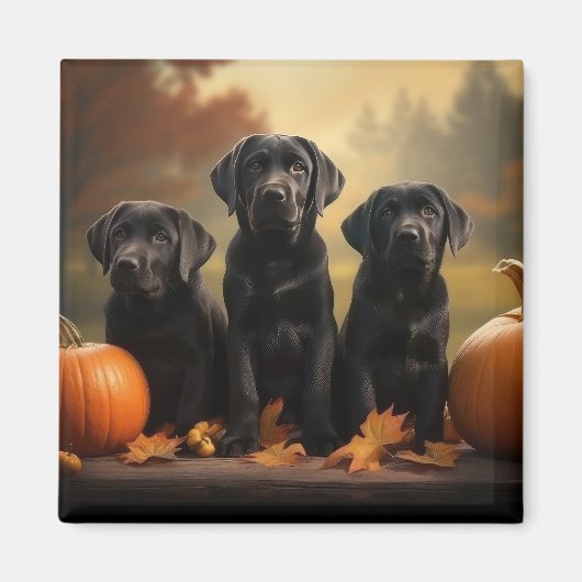 Labrador Puppy Herfst Delight Pompoen Magneet (Voorkant)
