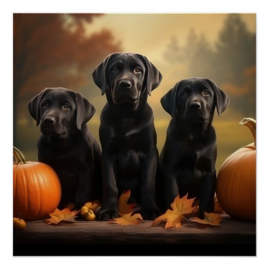 Labrador Puppy Herfst Delight Pompoen Perfect Poster (Voorkant)