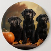 Labrador Puppy Herfst Delight Pompoen Ronde Button 6,0 Cm (Voorkant)