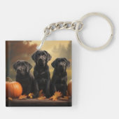 Labrador Puppy Herfst Delight Pompoen Sleutelhanger (Achterkant)