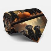 Labrador Puppy Herfst Delight Pompoen Stropdas (Opgerold)