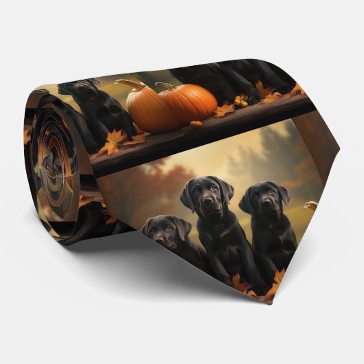 Labrador Puppy Herfst Delight Pompoen Stropdas (Opgerold)