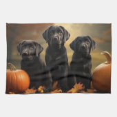 Labrador Puppy Herfst Delight Pompoen Theedoek (Horizontaal)