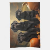 Labrador Puppy Herfst Delight Pompoen Theedoek (Verticaal)