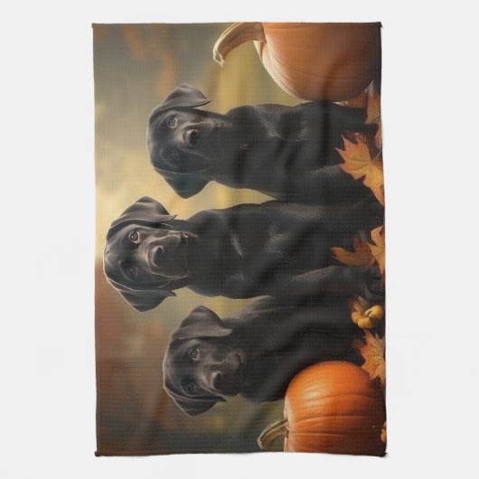 Labrador Puppy Herfst Delight Pompoen Theedoek (Verticaal)