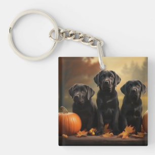 Labrador Puppy Herfst Plezier Pompoen  Sleutelhanger