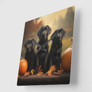 Labrador Puppy Herfst Plezier Pompoen Vierkante Klok