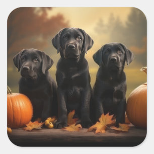 Labrador Puppy Herfst Plezier Pompoen  Vierkante Sticker