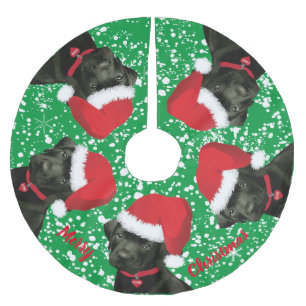 Labrador Puppy Hond Santa Hoed Feestelijk Kerstboom Rok