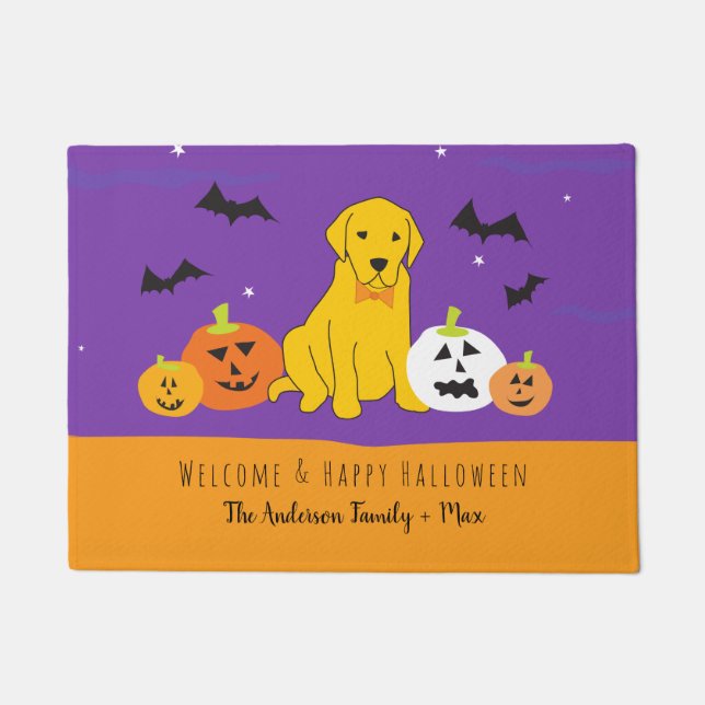 Labrador Puppy Hondenpompoen Halloween Welkomstdeu Deurmat (Voorkant)