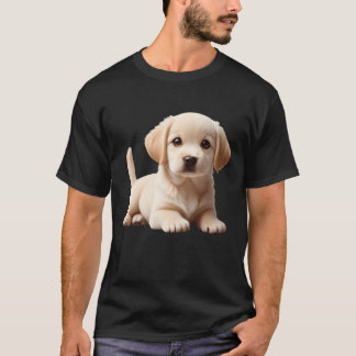Labrador puppy laying down tail showing retro t-shirt