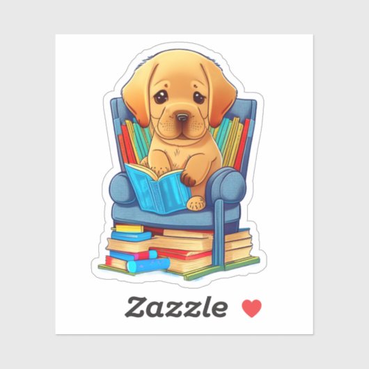 Labrador Puppy lezen van een boek sticker (Vel)