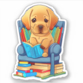 Labrador Puppy lezen van een boek sticker (Voorkant)