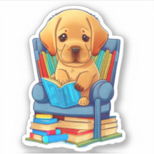 Labrador Puppy lezen van een boek sticker