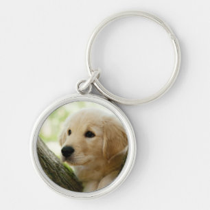 Labrador Puppy Sitting in een bosgebied Sleutelhanger