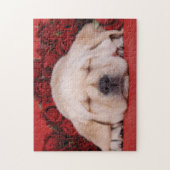 Labrador redriever puppy met rode rozen legpuzzel (Verticaal)