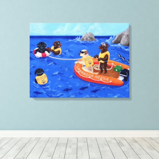 Labrador Rescue Team Canvas Afdruk (Insitu (Houten vloer))